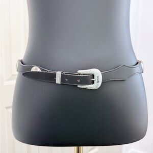 Nocona Western Leather Belt Size 34 Black Concho Silver Buckle Genuine Leather